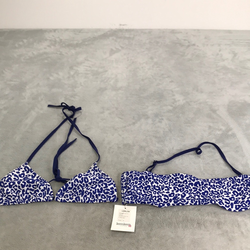 Lemlem Blue Animal Print Lot of 2 Bikini Tops  Size Small New